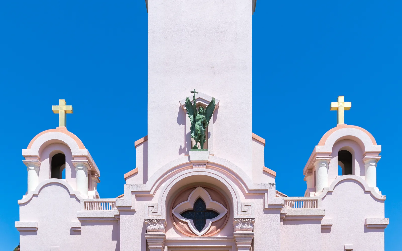 Exterior photograph of the Mission San Rafael Arcángel, the historic mission church founded in 1817